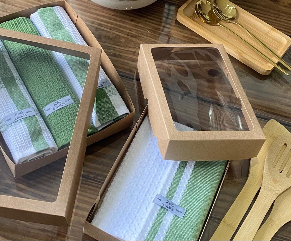 Pano de Louça Verde e Branco — Estampas Variadas